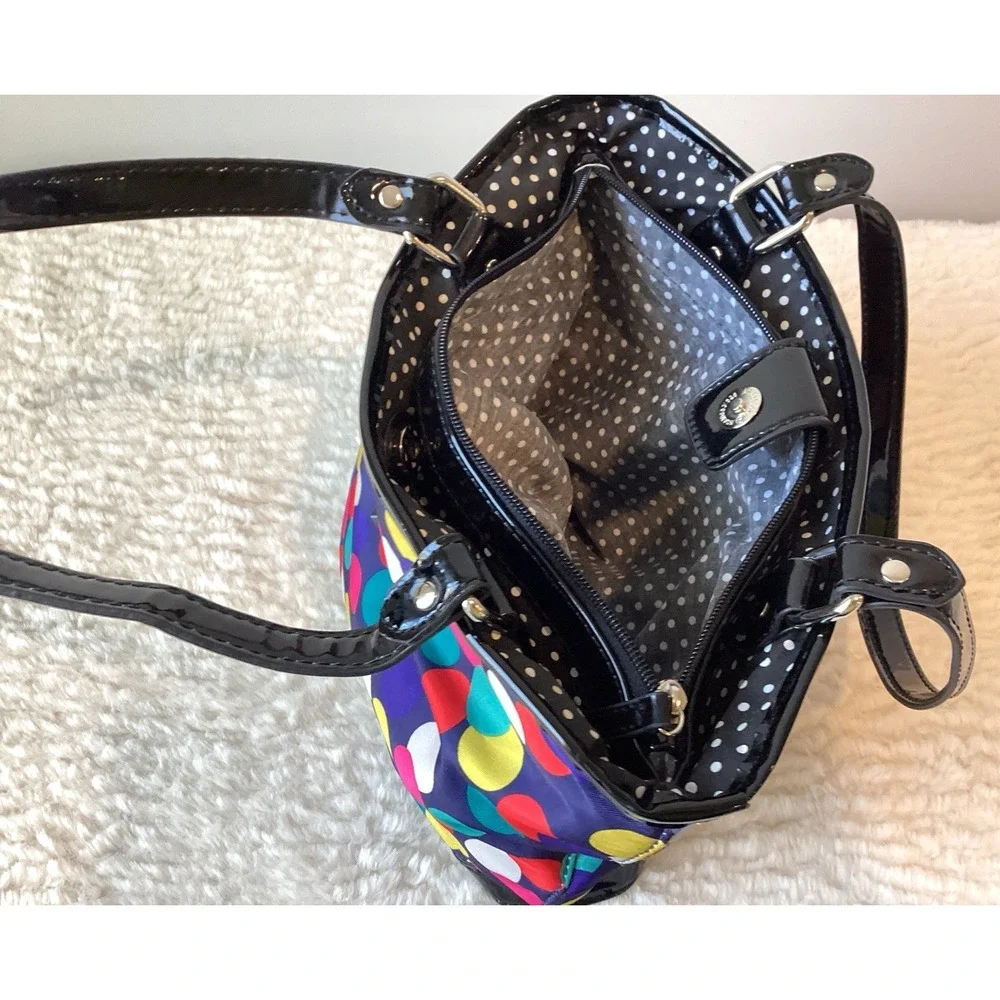 LULU By LULU GUINESS Purse Blue Pink Gray Polka Dot Satchel Shoulder Bag Patent